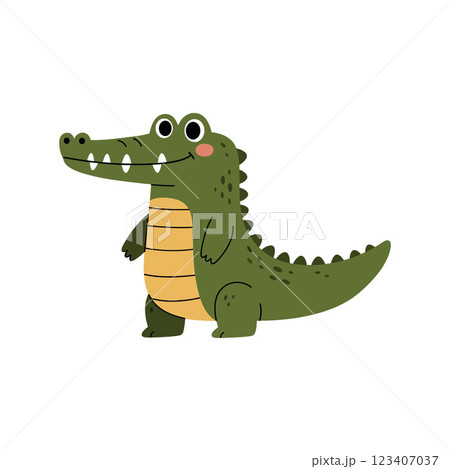 Cute cartoon crocodile character with friendly expression in flat design vector art 123407037