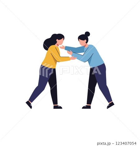 Two women engaging in a friendly interaction with flat vector illustration 123407054