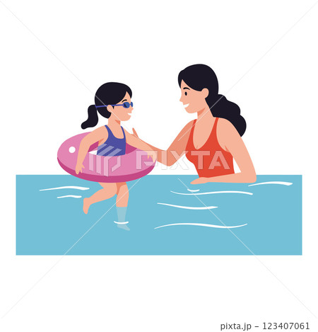 Mother helping daughter learn to swim in flat vector illustration Mother helping daughter learn to swim in flat vector illustration 123407061