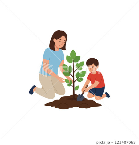 Mother and child planting tree in flat vector illustration Mother and child planting tree in flat vector illustration 123407065