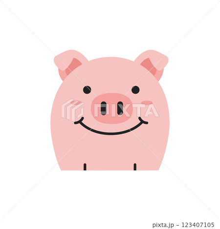 Happy cartoon pig with a cheerful expression in a flat vector illustration style Happy cartoon pig with a cheerful expression in a flat vector illustration style 123407105