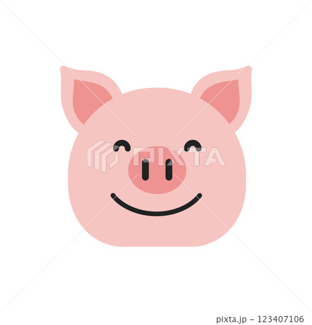 Cute smiling pig face in flat design style with simple shapes and cheerful expression vector illustration Cute smiling pig face in flat design style with simple shapes and cheerful expression vector illustration 123407106