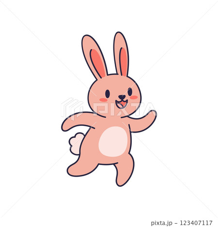 Cute pink rabbit character in a joyful running pose with flat design vector art Cute pink rabbit character in a joyful running pose with flat design vector art 123407117