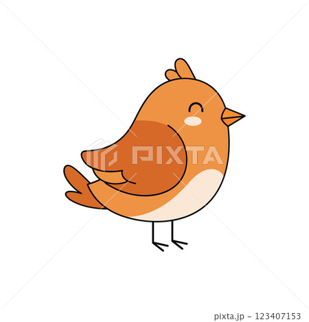 Cheerful orange bird with a rounded body in minimal flat vector art style 123407153