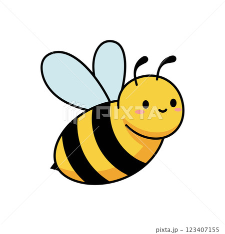 Cheerful cartoon bee with big eyes and soft wings in minimal flat vector illustration 123407155