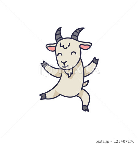 Playful goat character in a cheerful pose showcasing flat design vector art Playful goat character in a cheerful pose showcasing flat design vector art 123407176