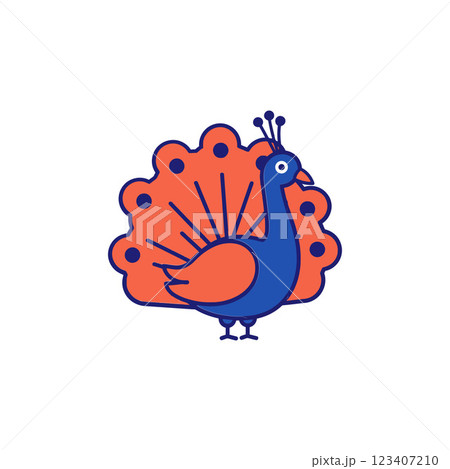Colorful peacock with a vibrant fan tail in flat design vector art 123407210