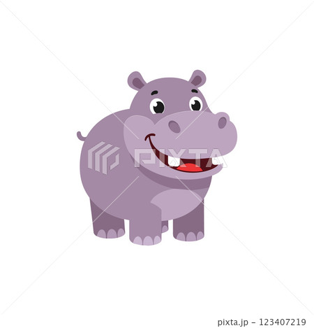 Happy cartoon hippopotamus smiling in a playful flat design vector illustration Happy cartoon hippopotamus smiling in a playful flat design vector illustration 123407219