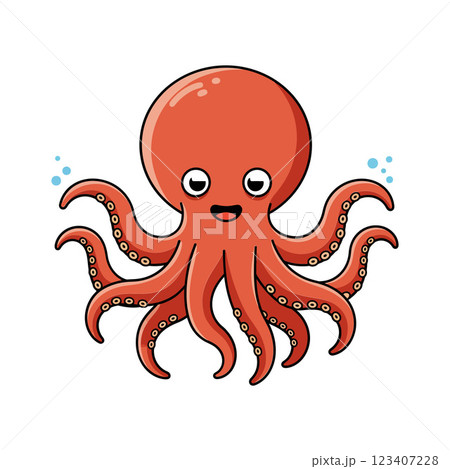 Happy cartoon octopus with expressive eyes in a playful, minimal style showcasing vibrant colors vector illustration Happy cartoon octopus with expressive eyes in a playful, minimal style showcasing vibrant colors vector illustration 123407228