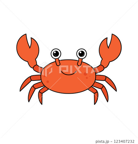 Playful orange crab with big eyes in a flat cartoon style vector illustration 123407232
