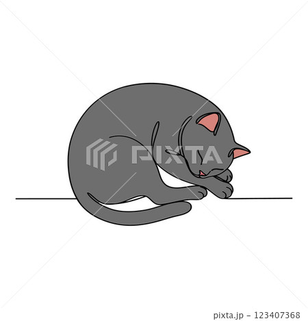 Grey cat curled up peacefully, showcasing minimal design style, capturing tranquility in vector art Grey cat curled up peacefully, showcasing minimal design style, capturing tranquility in vector art 123407368