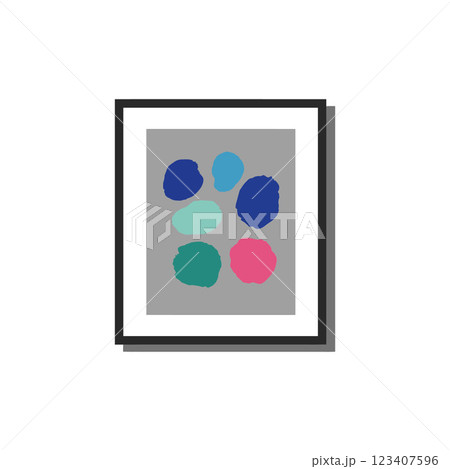 Colorful abstract shapes in a minimalistic design framed on a grey background, showcasing vibrant hues and smooth contours in vector art 123407596