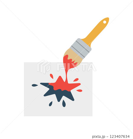 A paintbrush splashing vibrant red paint onto a dark star shape in a minimal and playful design style, showcasing dynamic creativity in vector art A paintbrush splashing vibrant red paint onto a dark star shape in a minimal and playful design style, showcasing dynamic creativity in vector art 123407634