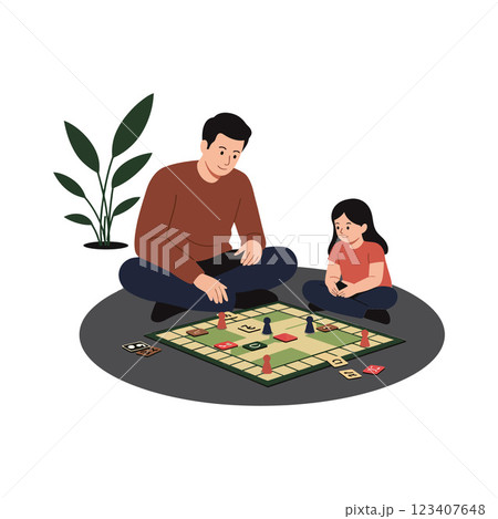 Father and daughter enjoying game time in minimal vector illustration Father and daughter enjoying game time in minimal vector illustration 123407648