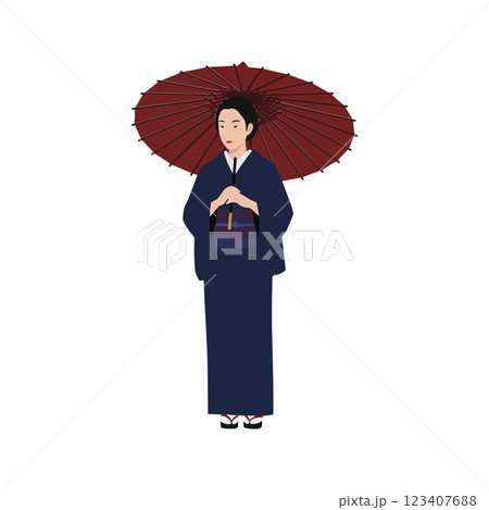 Woman in traditional attire holding an umbrella flat vector illustration Woman in traditional attire holding an umbrella flat vector illustration 123407688