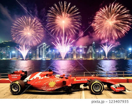 香港を走るF1カー-2 123407935