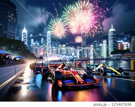 香港を走るF1カー-3 123407936