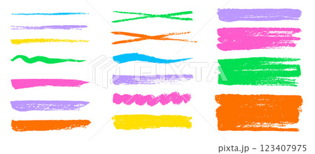 Brush texture stroke pencil color underline highlight. Marker pen highlight stroke. Vector hand drawn brush underline element set for accent, crayon texture emphasis effect. Chalk vector 123407975