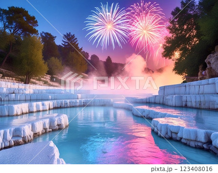 花火が上がる石灰段丘-7 123408016