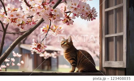 桜とねこ 123408035