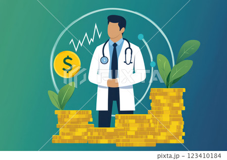 Proactive healthcare financial wellness strategy benefits illustrated with positive message 123410184