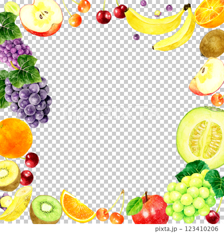 水果彩色方框 水果手繪水彩插畫背景素材 123410206