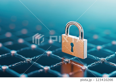Secure padlock on digital network, symbolizing data protection and security 123410266