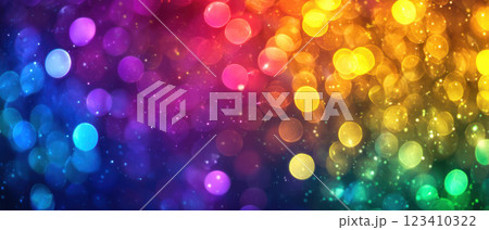 Rainbow colored bokeh lights create vibrant, festive atmosphere with blurred background, perfect for celebrations 123410322