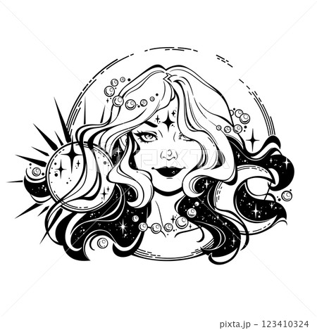 Beautiful girl with starry flowing hair 123410324