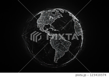 Global network of data points connecting continents through technology and communication 123410374
