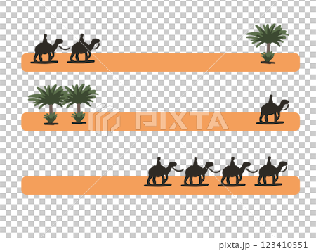 ラクダと植物のシンプルなラインイラストセット 123410551