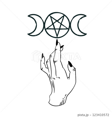 Simple line illustration. Woman's hand and magic symbol 123410572