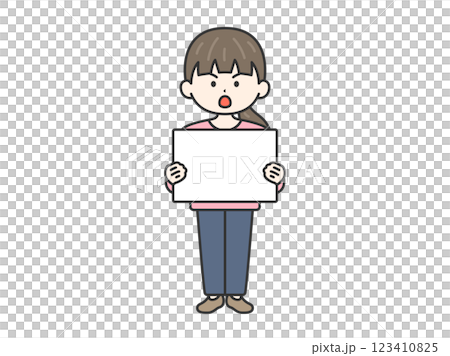 Illustration of a woman (line drawing) demonstrating with a placard 123410825