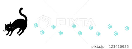黒猫と水色の足跡のライン 123410926
