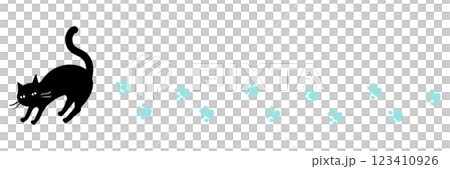 黒猫と水色の足跡のライン 123410926