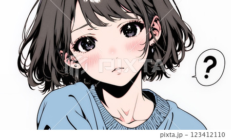 クエスチョンマークのある場面：疑問を感じて頭の中にクエスチョンマークが生まれている若い女性