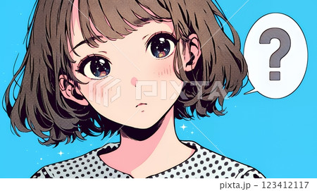 クエスチョンマークのある場面：疑問を感じて頭の中にクエスチョンマークが生まれている若い女性