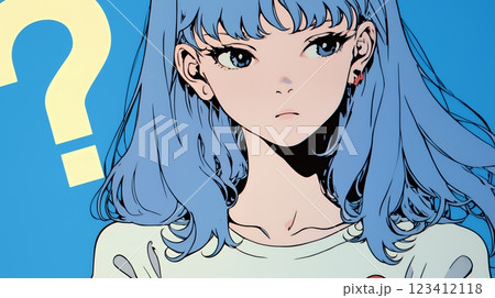 クエスチョンマークのある場面：疑問を感じて頭の中にクエスチョンマークが生まれている若い女性