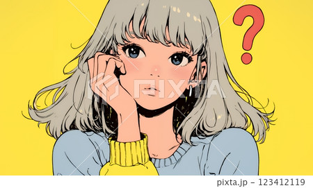 クエスチョンマークのある場面：疑問を感じて頭の中にクエスチョンマークが生まれている若い女性