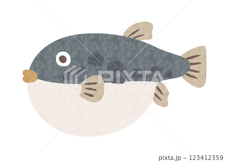 手描き風の泳いでいるフグのイラスト 123412359