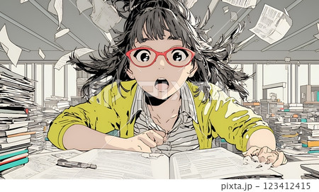 資料を見て驚いている若い女性