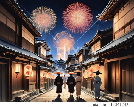 花火が上がる宿場町 123412422