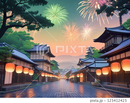 花火が上がる宿場町-2 123412423