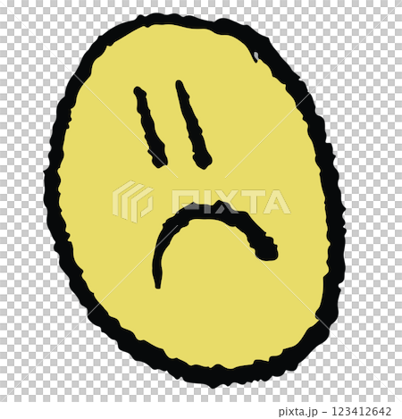 Hand drawn crayon illustration of upset face for sticker, logo, icon, moody, grumpy, negative vibe, bad energy, tattoo, decorations, cute patch, brooch, shirt print, sign, symbol, emoji, expression 123412642