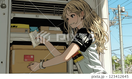 自宅で荷物と書類を整理中の女性