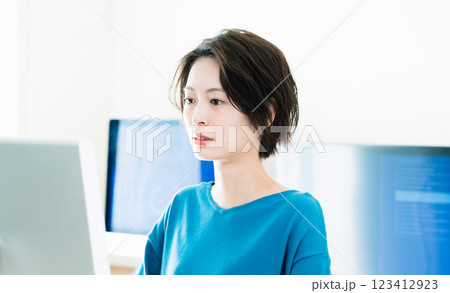 パソコンに向かうビジネスウーマン パソコンに向かうビジネスウーマン 123412923