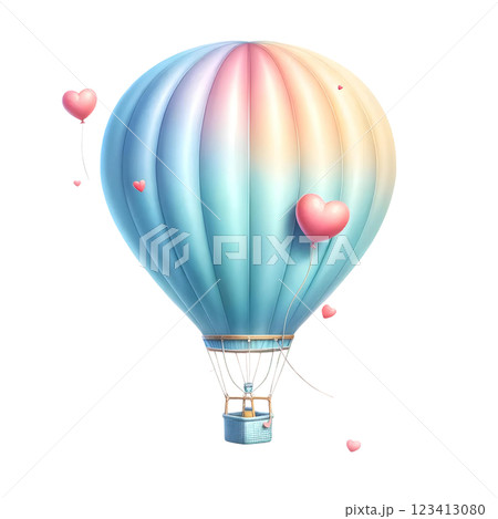blue hot air balloon with red hearts 123413080