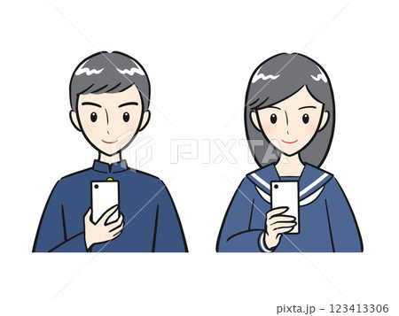 スマホの画面を見る男子学生・女子学生セット 123413306
