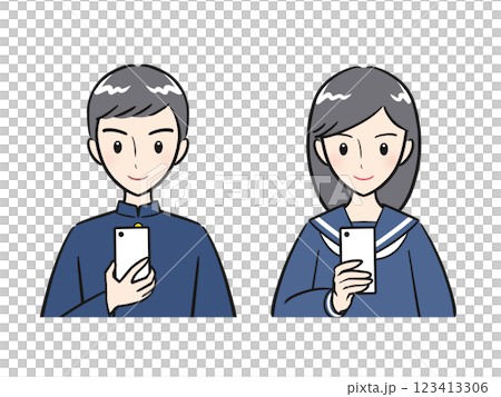 スマホの画面を見る男子学生・女子学生セット 123413306