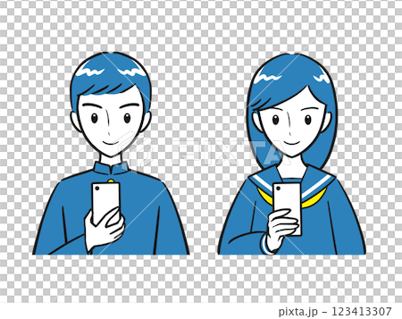 Set of male and female students looking at smartphone screens (simple) 123413307